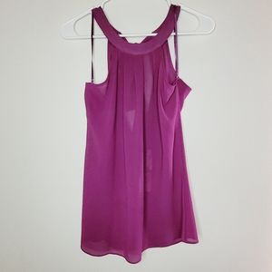 Women's Halter Purple Dressy Tank Tie Back Sleeveless Flowy Semi Sheer Medium